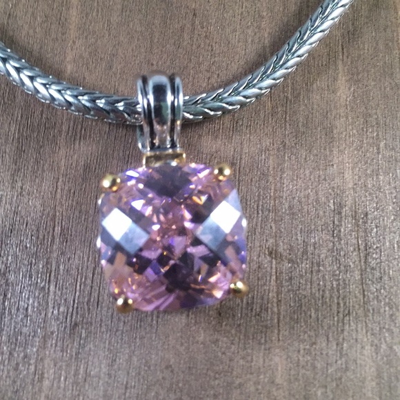 Vintage silver plated necklace with pink swarovski - Picture 5 of 8